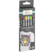 Pachet de markere textile cu vârf dublu și o ilustrație a unui tricou cu un tigru
