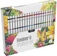 Set fineliner și pensule cu 40 de bucăți într-un ambalaj cu motiv floral și fluture