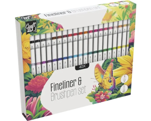 Set 40 fineliner & brushpen Set fineliner și pensule cu 40 de bucăți într-un ambalaj cu motiv floral și fluture