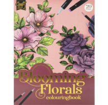 Carte de colorat flori înflorite cu motive florale și creioane