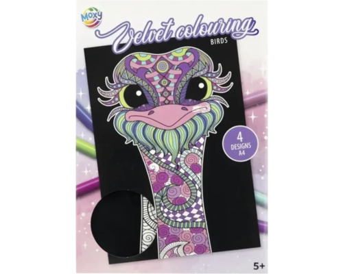 Set coli catifelate de colorat A4 păsări, 4 modele