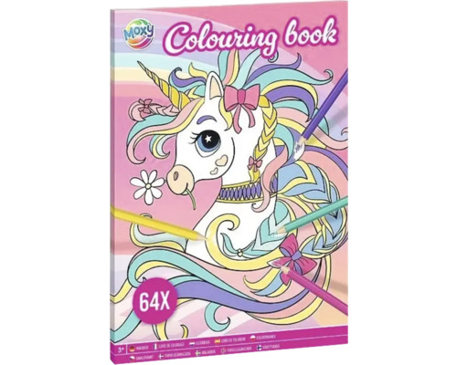 Carte de colorat Moxy cu motiv unicorn și creioane colorate, 64 de pagini