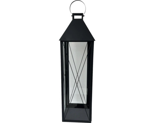 Felinar decorativ negru din metal și sticlă cu mâner