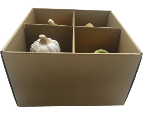 Dovleci decorativi într-o cutie de carton cu patru compartimente