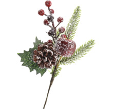 Ramură decorativă de Crăciun cu ramuri de brad, conuri, fructe de pădure și măr