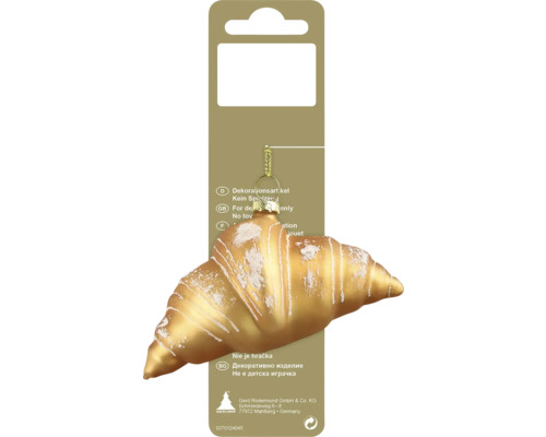 Decorațiune croissant cu agățătoare sticlă 9x5 cm auriu Ornament artificial de Crăciun pentru brad în formă de croissant cu agățătoare