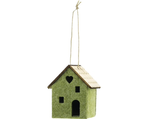 Decorațiune casă cu agățătoare pâslă/lemn 6x9 cm verde Casă decorativă verde din pâslă cu șnur de agățat
