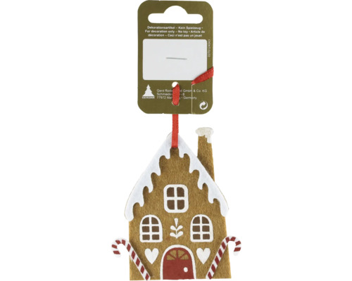 Decorațiune casă turtă dulce cu agățătoare pâslă 7,5x9 cm maro Casă de turtă dulce din pâslă ca ornament pentru pomul de Crăciun