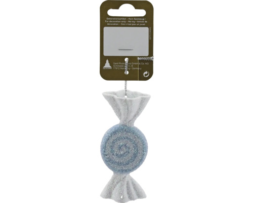 Decorațiune bomboană cu agățătoare plastic 8,5 cm albastru Figurină decorativă de bomboană cu agățătoare, ca ornament de brad de Crăciun