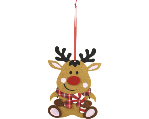 Decorațiune elan cu agățătoare pâslă 14x19 cm maro Elan decorativ de agățat cu acadea și fular ca decorațiune de Crăciun