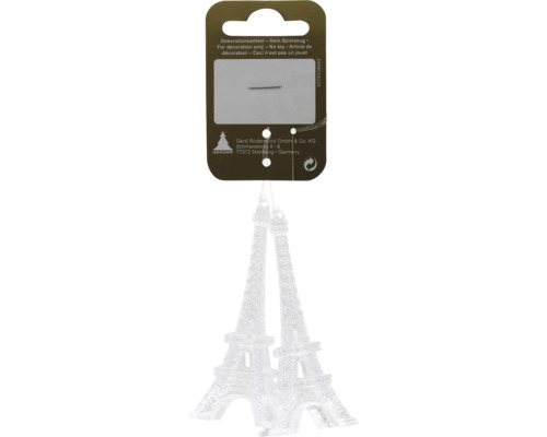 Decorațiune turnul Eiffel cu agățătoare plastic 6,5x3,5 cm transparent Turnuri Eiffel decorative pe un ambalaj