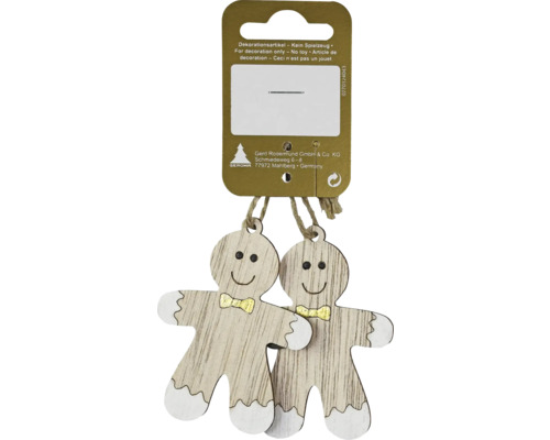 Decorațiune Om turtă dulce cu agățătoare lemn 5x7 cm 2 buc. Doi oameni de turtă dulce din lemn cu fundă ca decorație