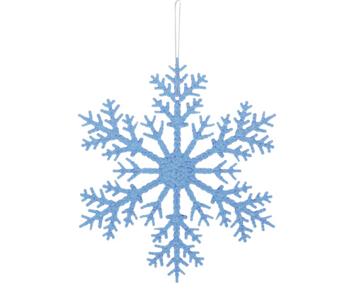 Decorațiune fulg de nea plastic 21 cm albastru Pandantiv decorativ fulg de zăpadă cu sistem de agățare