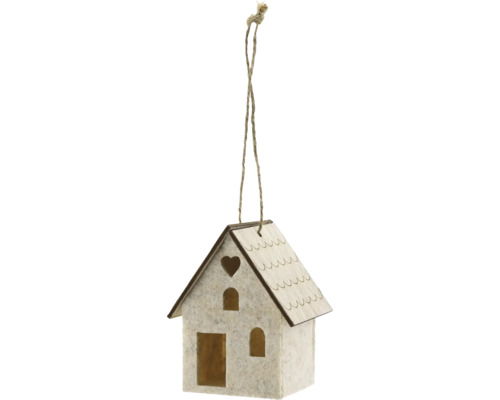 Decorațiune casă cu agățătoare pâslă/lemn 7,5x9 cm Casă decorativă de agățat cu forme de inimă și fereastră