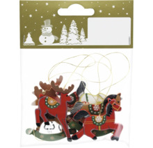 Pachet de pandantive din lemn în formă de elani și cai balansoar ca decorațiuni de Crăciun