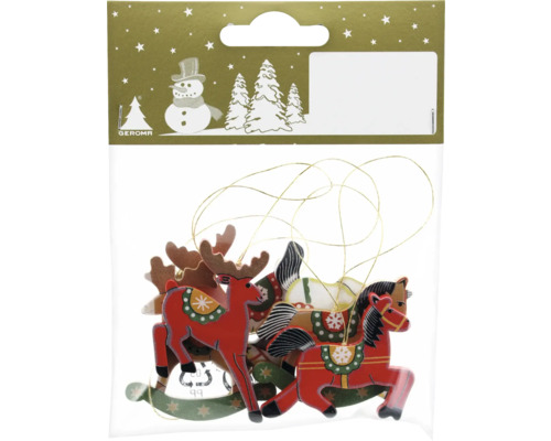 Set 6 decorațiuni căluți balansoar lemn 3,5 cm Pachet de pandantive din lemn în formă de elani și cai balansoar ca decorațiuni de Crăciun