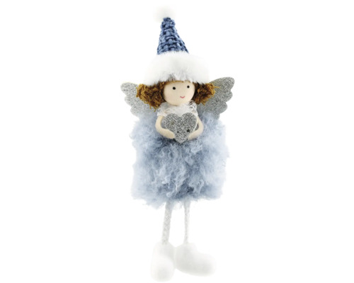 Decorațiune păpușă 7x16 cm albastru Înger decorativ cu căciulă și aripi ca decorațiune de Crăciun