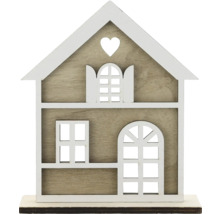 Figurină decorativă de casă din lemn cu ferestre și detalii cu inimă