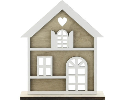 Decorațiune căsuță lemn 12x14 cm alb Figurină decorativă de casă din lemn cu ferestre și detalii cu inimă