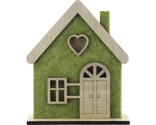 Decorațiune căsuță lemn 12x14 cm verde Casă decorativă din lemn cu fereastră în formă de inimă pentru decorațiuni interioare