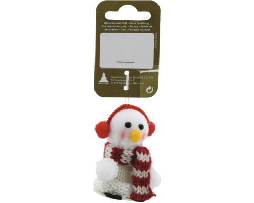 Ornament de brad de Crăciun om de zăpadă cu fular tricotat pe card de vânzare