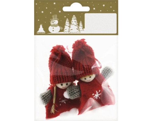 Set 2 figurine din tricot 9,5 cm gri/roșu Două figurine pentru pomul de Crăciun într-un ambalaj.