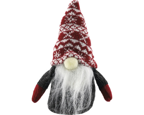 Figurină pitic pâslă 14 cm roșu/negru Figurină decorativă pitic cu căciulă tricotată și barbă