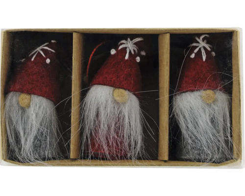 Set decorațiune gnom pâslă 6 cm roșu 3 buc. Gnomi decorativi cu căciulă și barbă la set