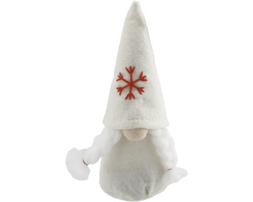 Figurină pitic pâslă 15 cm alb Figurină decorativă spiriduș de Crăciun cu fulg de zăpadă roșu pe căciulă