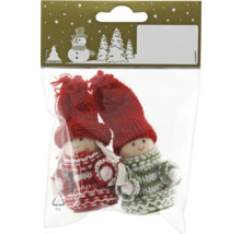 Pachet cu două figurine tricotate de pitici cu căciuli ca decorațiuni de Crăciun