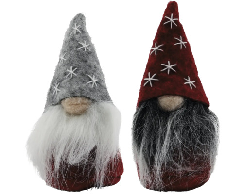 Figurină gnom pâslă 10 cm gri/roșu Doi gnomi cu stele pe căciuli și barbă