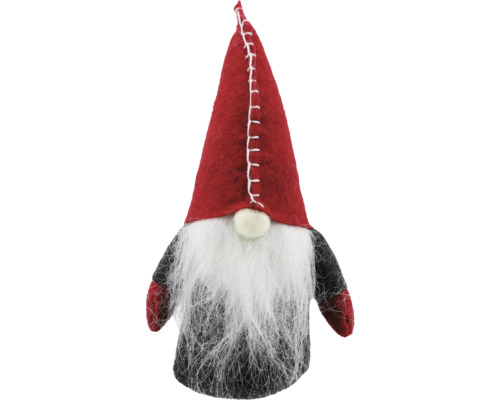 Figurină gnom pâslă 22 cm gri/roșu Spiriduș decorativ cu căciulă roșie și barbă albă ca decorațiune de Crăciun