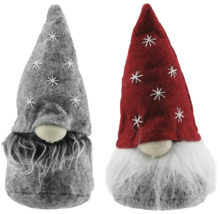 Două figurine de pitici cu căciuli și bărbi