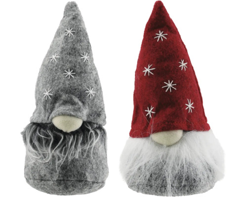 Figurină gnom pâslă 20 cm gri/roșu Două figurine de pitici cu căciuli și bărbi