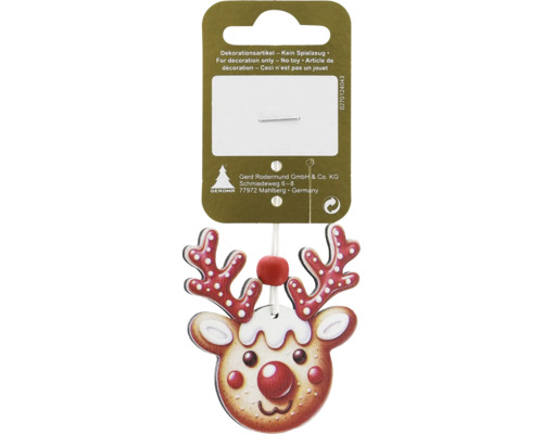 Decorațiune cerb cu agățătoare lemn 5,5 cm Ornament de brad de Crăciun ren din lemn