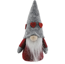 Figurină decorativă cu pitic cu barbă lungă și decorațiuni în formă de inimă pe pălărie