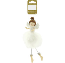 Înger de Crăciun cu aripi de hârtie și picioare cu șosete ca decorație