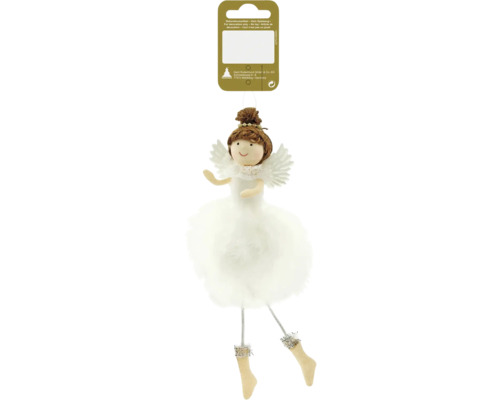 Decorațiune Înger cu agățătoare 18 cm alb Înger de Crăciun cu aripi de hârtie și picioare cu șosete ca decorație
