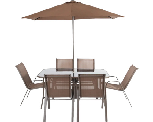 Set de grădină cu masă, scaune și umbrelă de soare pentru exterior