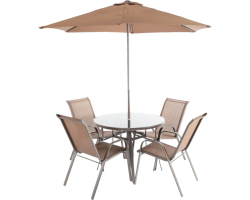 Set de mobilier de grădină cu umbrelă de soare și patru scaune