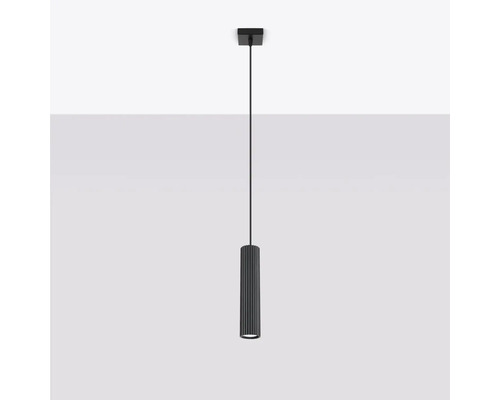 Lampă suspendată neagră cu abajur cilindric