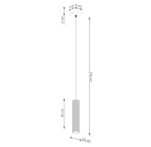 Desen tehnic al unei lămpi suspendate cu dimensiunile de 118 cm lungime, 30 cm înălțime și 6,5 cm diametru