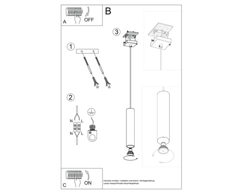 Instrucțiuni de montaj pentru o lampă suspendată cu pașii de instalare