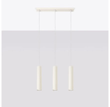 Lumină suspendată cu trei lămpi și abajururi cilindrice