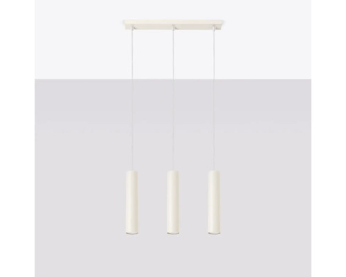 Lumină suspendată cu trei lămpi și abajururi cilindrice