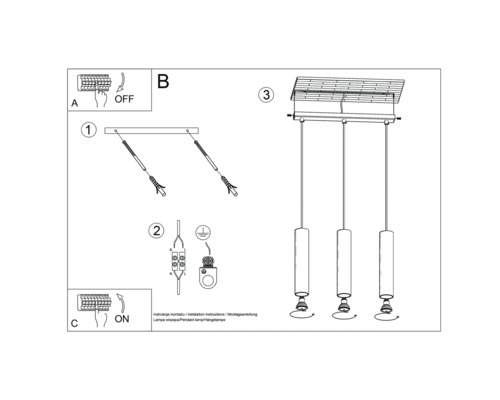 Instrucțiuni de montaj pentru o lampă suspendată cu trei lumini