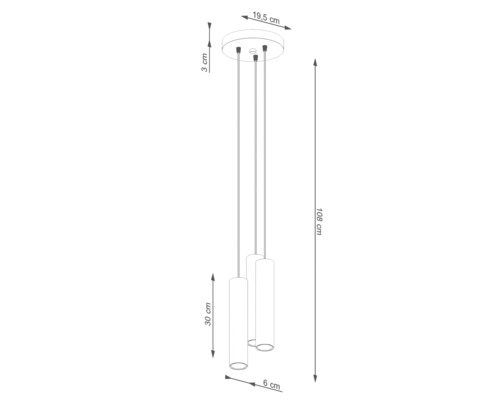 Desen tehnic al unei lămpi suspendate cu dimensiuni