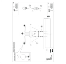 Instrucțiuni de montaj pentru un candelabru cu pași și componente numerotate