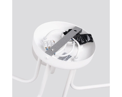 Vedere interioară a unei lămpi de tavan cu cablaj și suport de montare.