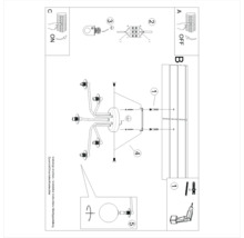 Instrucțiuni de montaj pentru un candelabru cu simbol de împământare și instrucțiuni de conectare a alimentării.